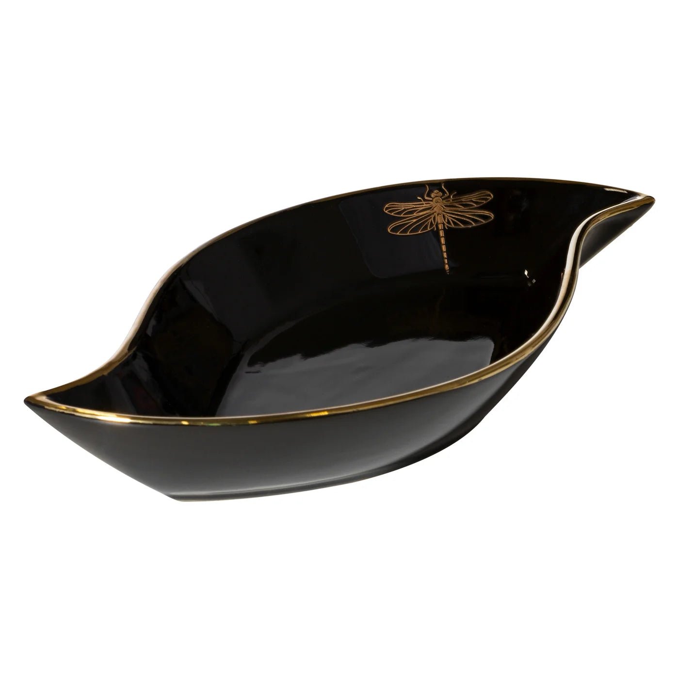 Keramikteller Libelle, 31x17x5 cm, schwarz/gold - Image 3