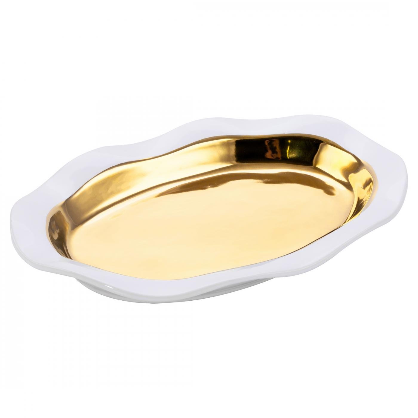 Teller Keramikplatte mit gewellter Form, Weiß und Gold - Image 2