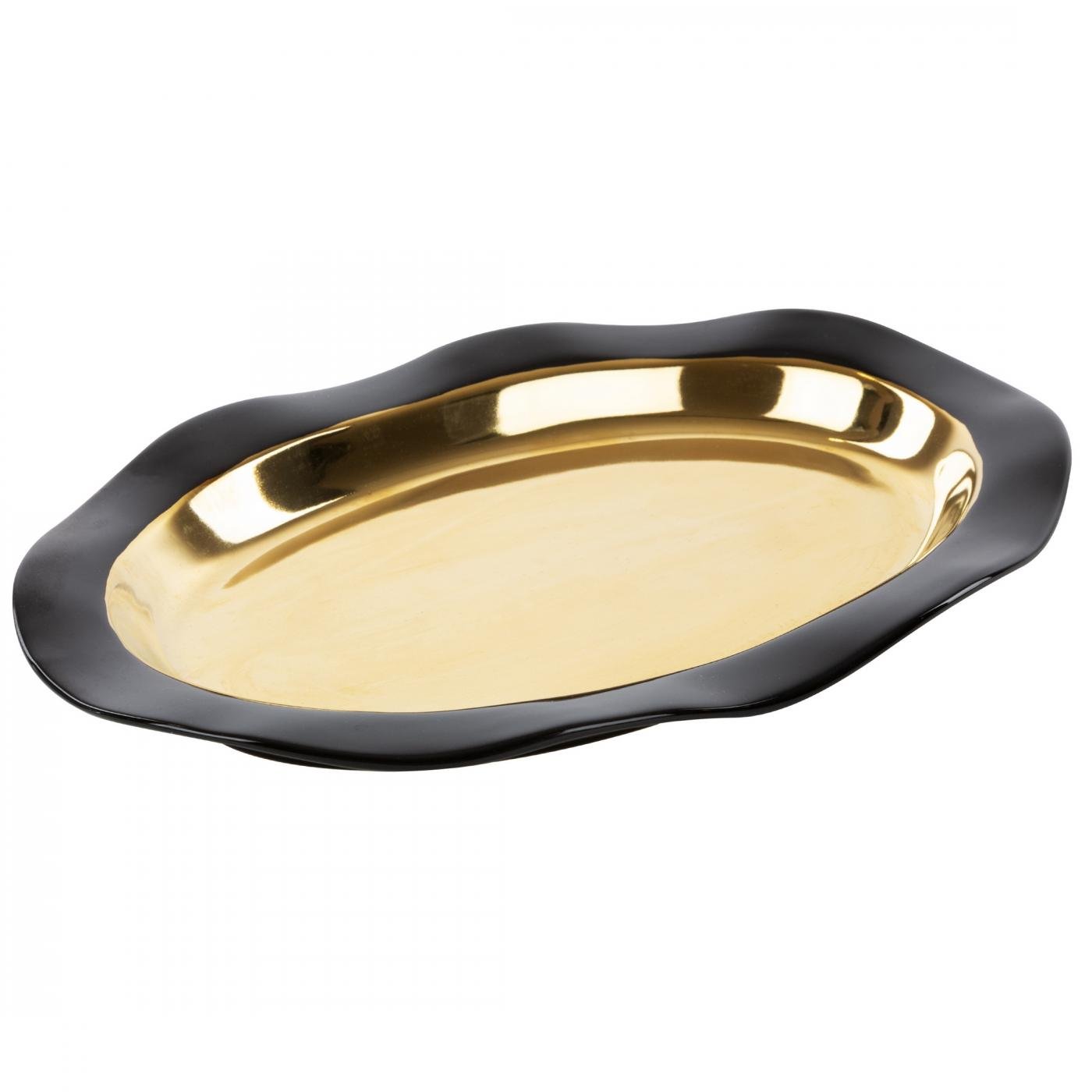 Keramikplatte mit gewellter Form, Schwarz und Gold - Image 2