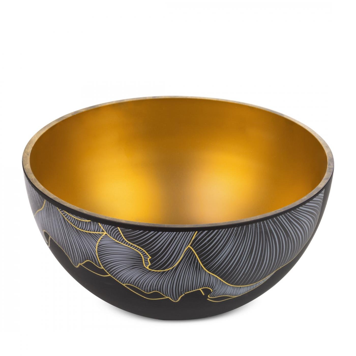 PEONIA schwarz-goldene Schale aus Kunstglas mit einem Motiv aus Pfingstrosenblättern - Image 2
