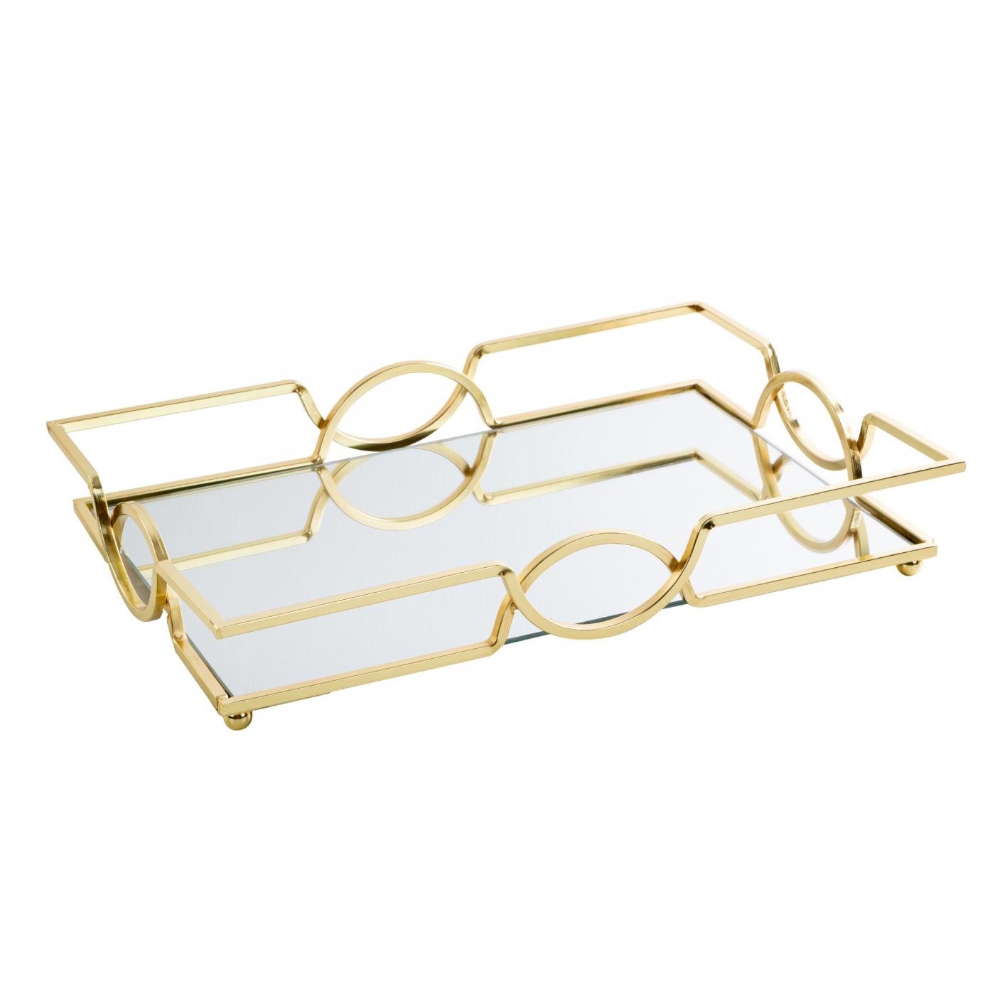 Dekoratives LETA-Tablett mit Spiegelplatte und Metallrand im Art-Deco-Stil, Gold - Image 6