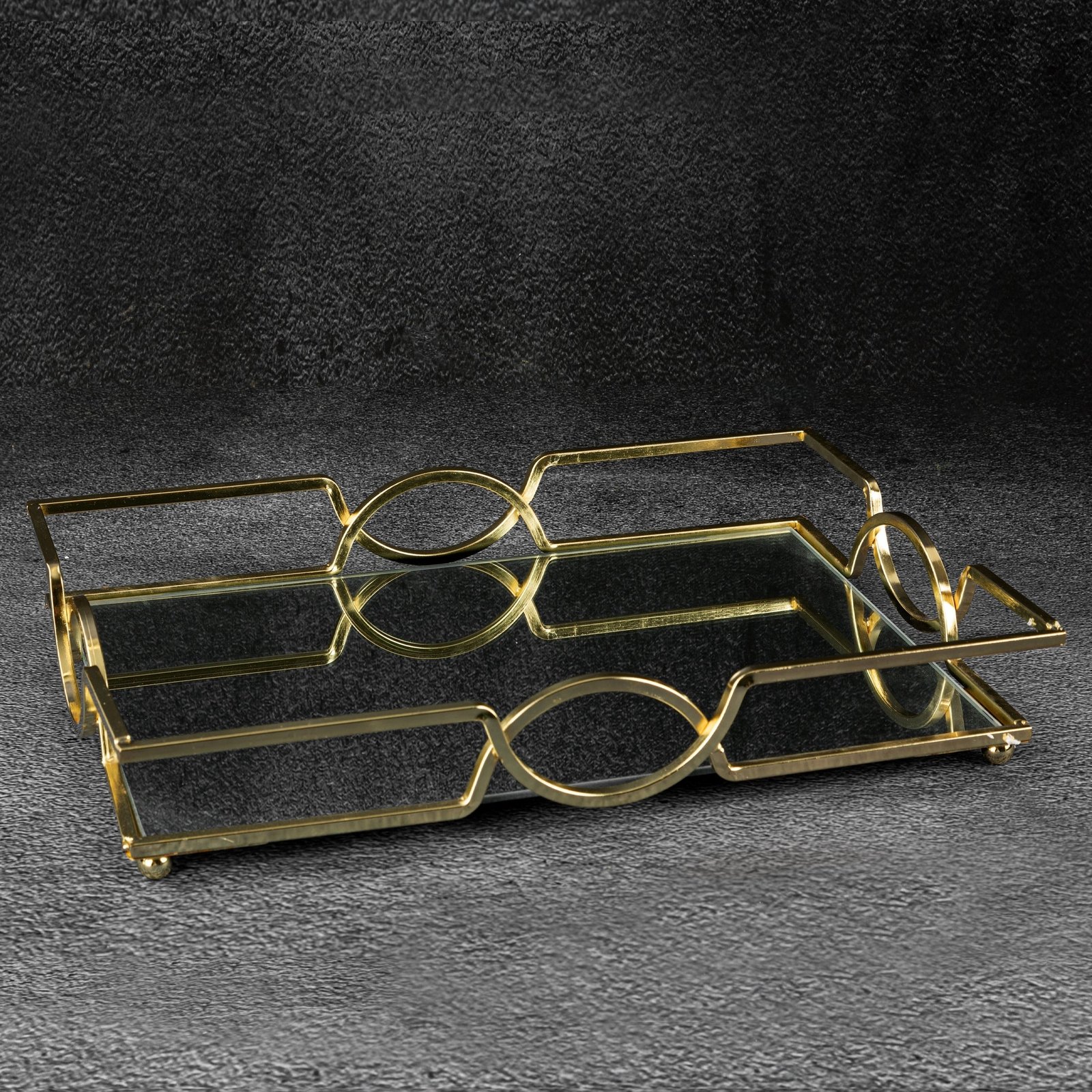 Dekoratives LETA-Tablett mit Spiegelplatte und Metallrand im Art-Deco-Stil, Gold - Image 7