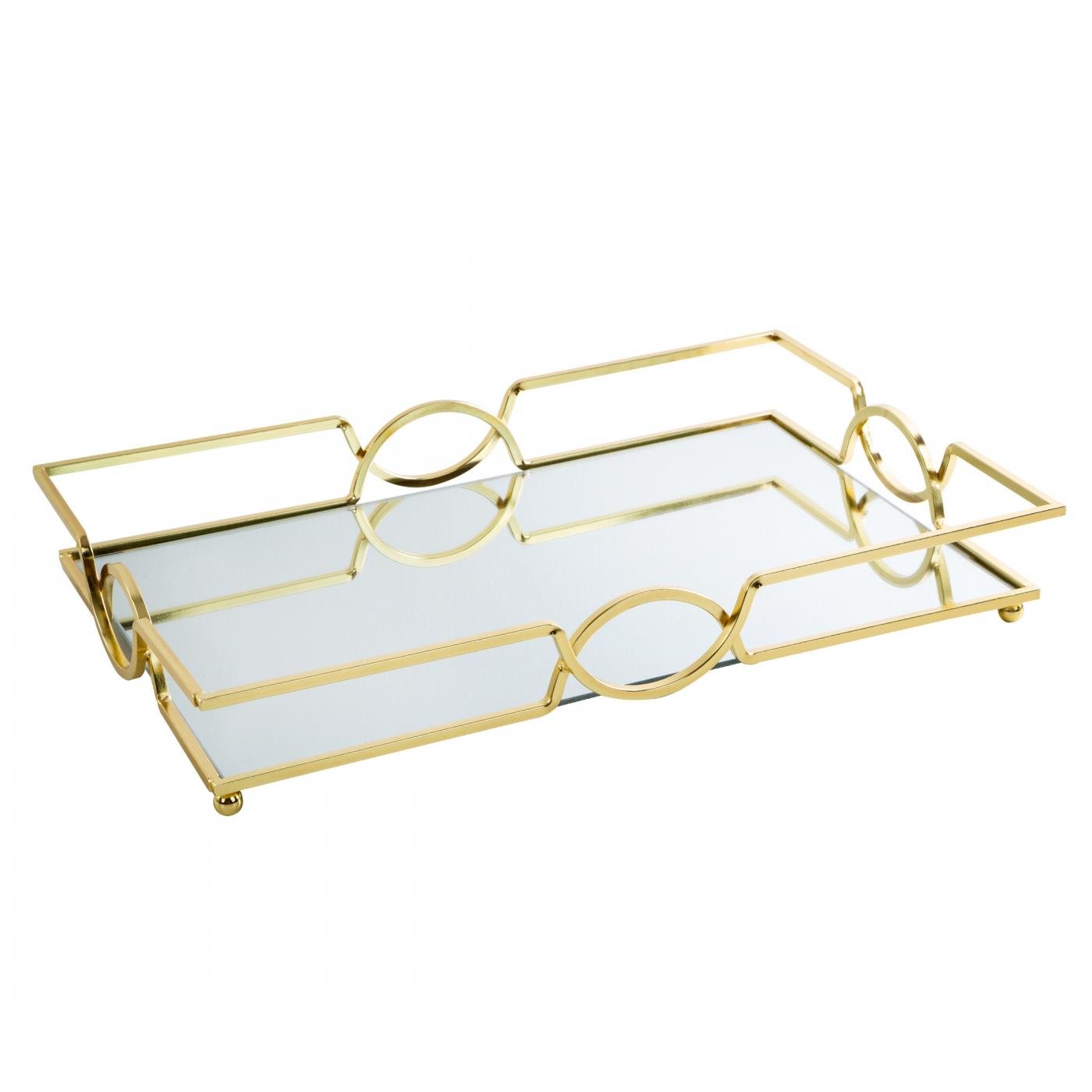 Dekoratives LETA-Tablett mit Spiegelplatte und Metallrand im Art-Deco-Stil, Gold - Image 3