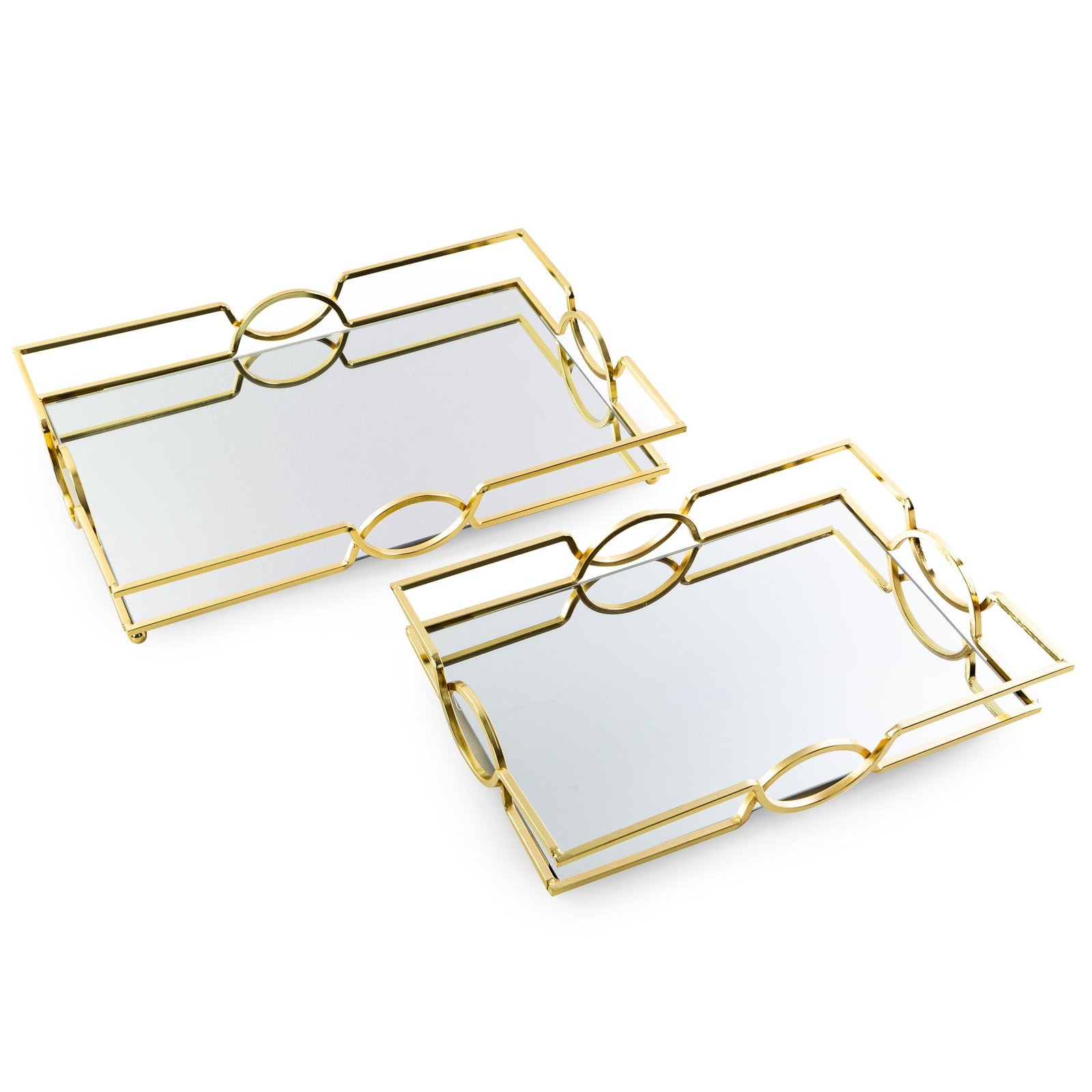 Dekoratives LETA-Tablett mit Spiegelplatte und Metallrand im Art-Deco-Stil, Gold - Image 4