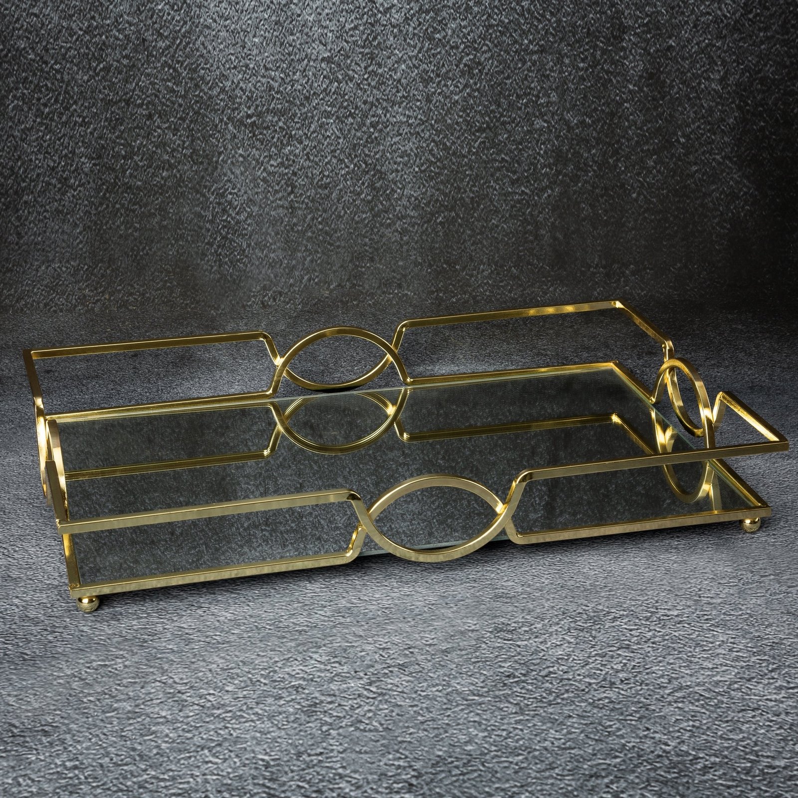 Dekoratives LETA-Tablett mit Spiegelplatte und Metallrand im Art-Deco-Stil, Gold