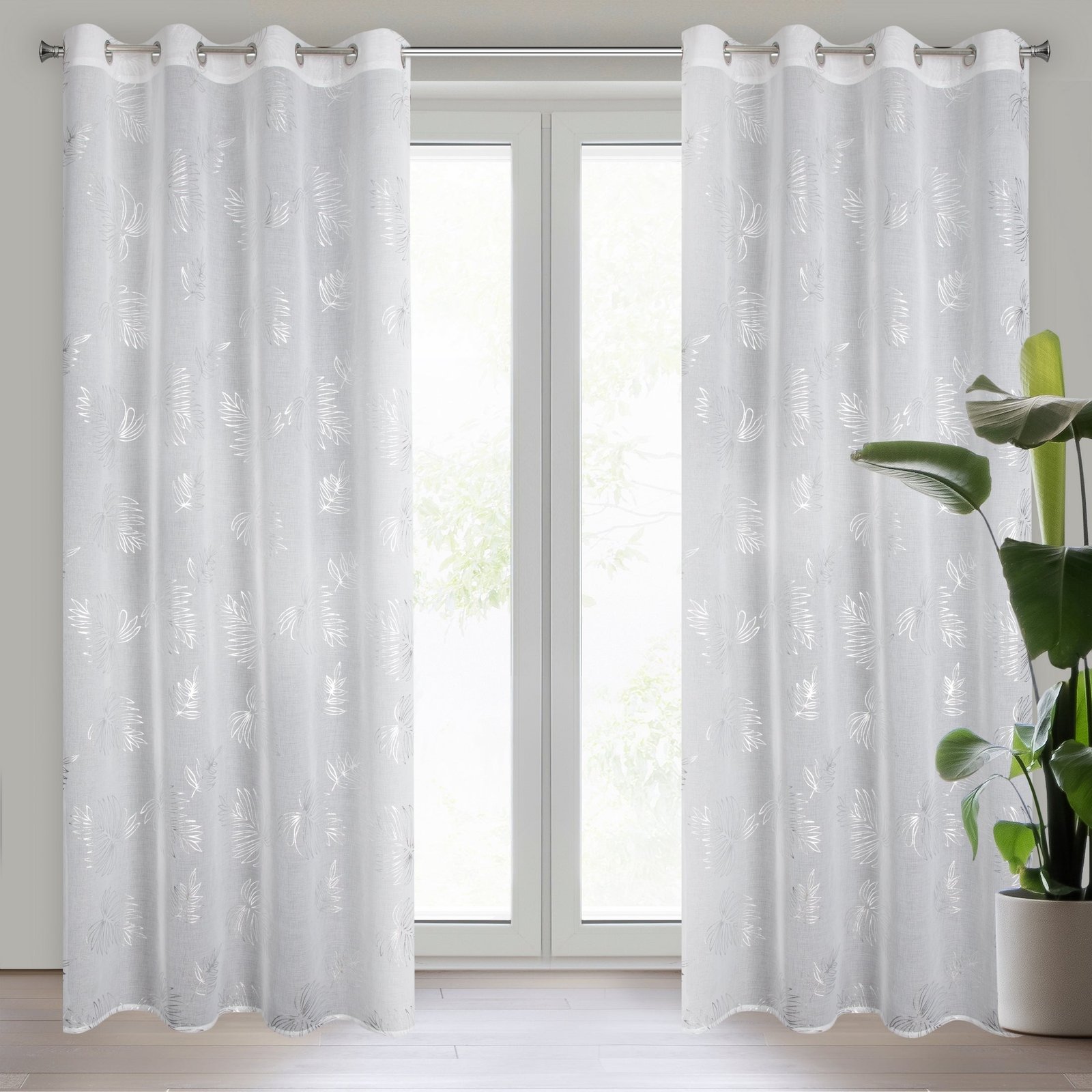 Gardine mit silbernem Muster(2er Set), Ă–sen