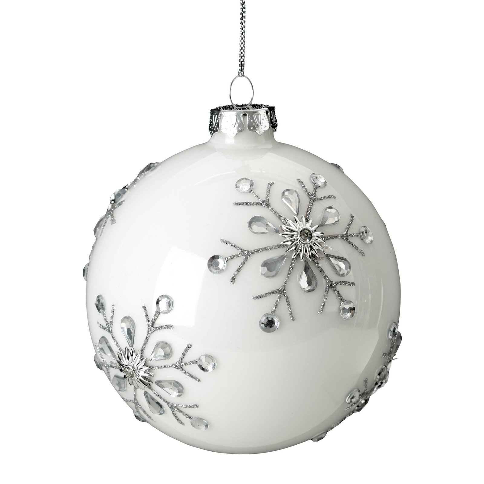 Handverzierte Glaskugel mit Schneeflockenmuster (4er Set) - Image 2