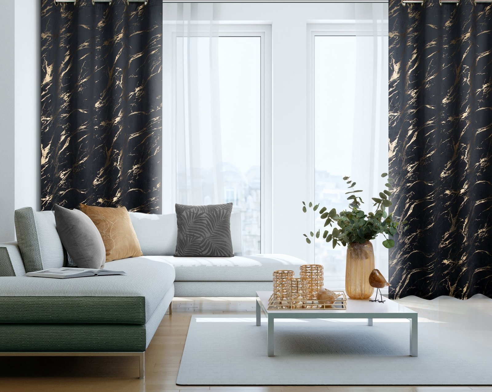 Gardine MOLLY-Vorhang aus Samt mit glänzenden GOLD-Ösen aus Marmor(2er Set), 140x250 cm, schwarz/gold - Image 5