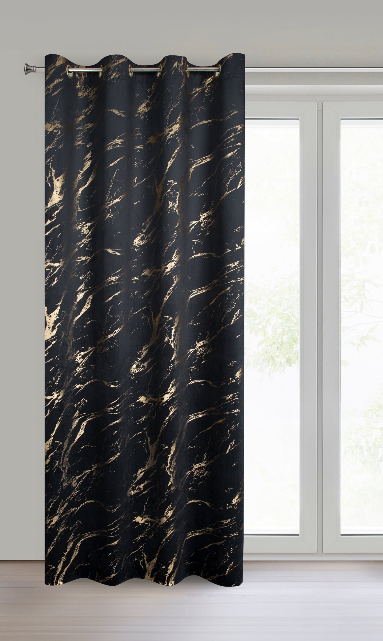 Gardine MOLLY-Vorhang aus Samt mit glänzenden GOLD-Ösen aus Marmor(2er Set), 140x250 cm, schwarz/gold - Image 4